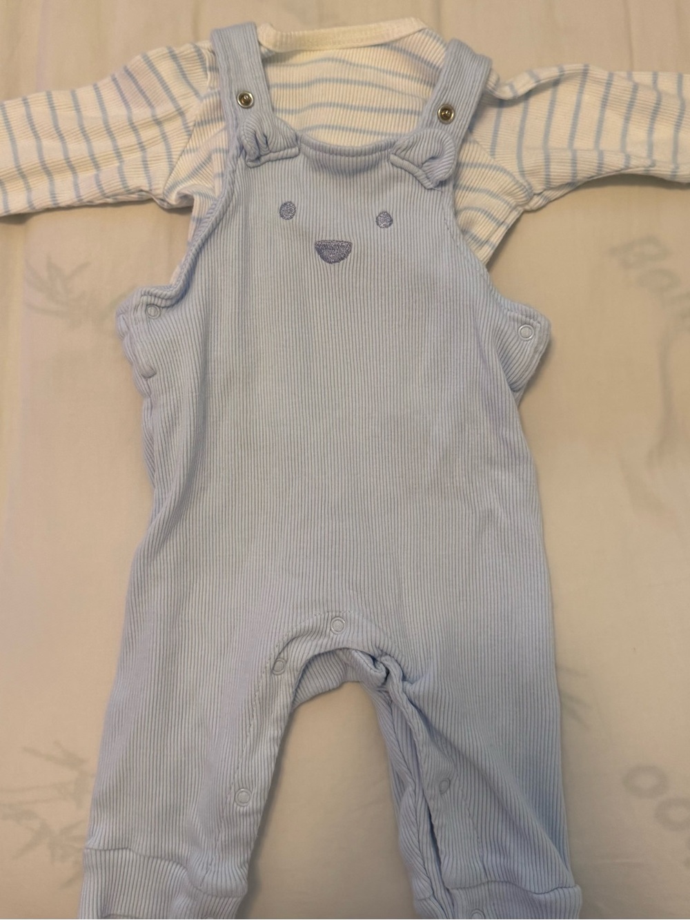 Little Me Light Blue Ribbed Bear Overalls